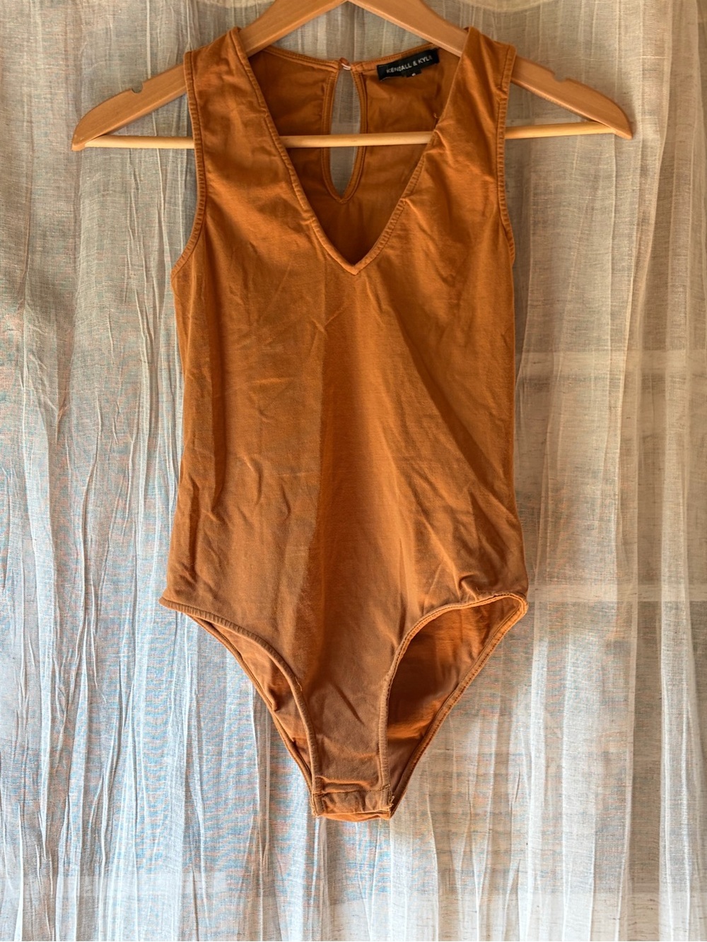 Kendall & Kylie Rust Brown Sleeveless V-Neck Bodysuit
